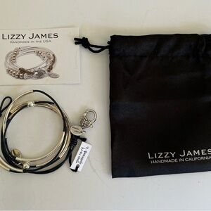 NWT Lizzy James Girlfriend Necklace-Wrap Bracelet:  Silver Plate & Navy Leather